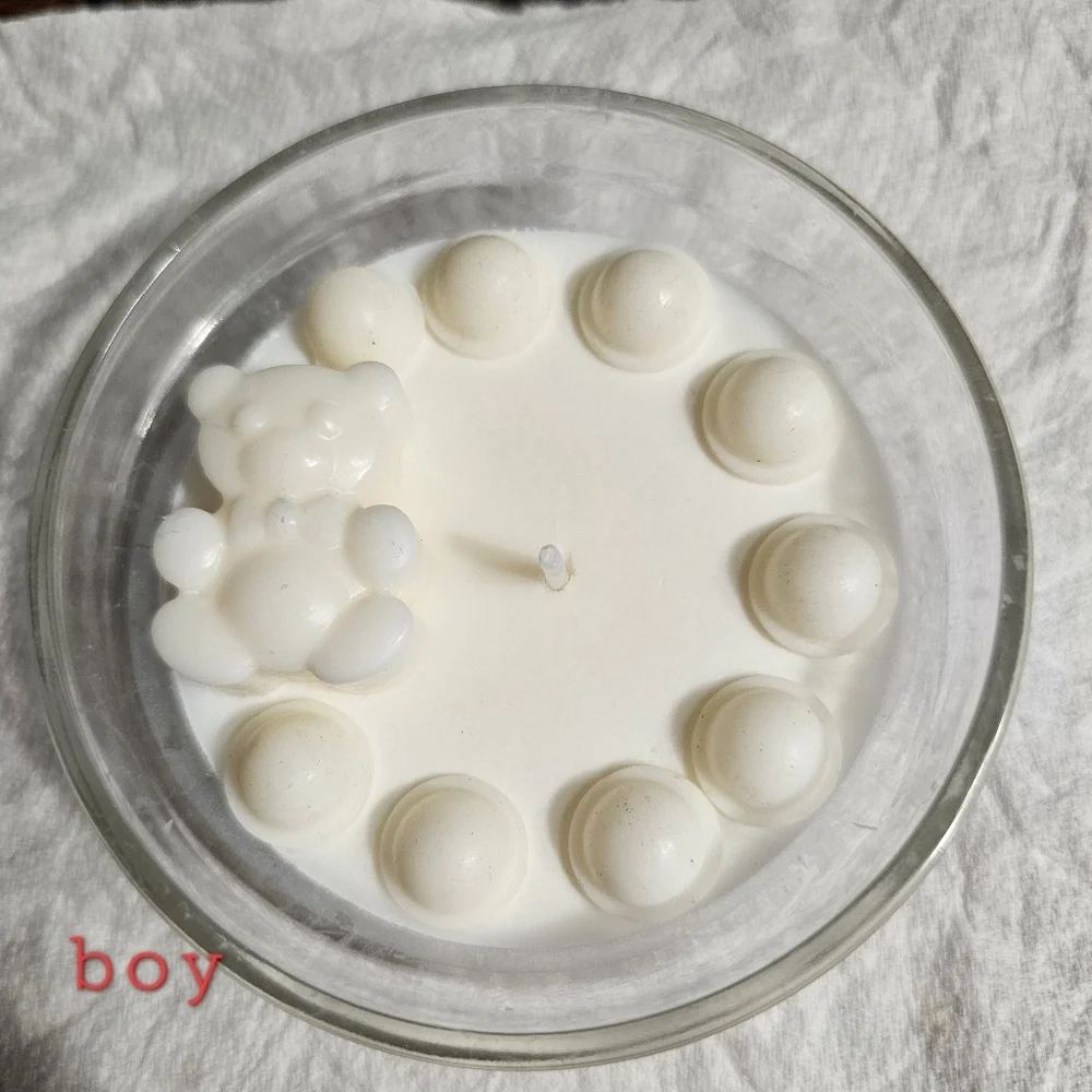 6 Personalized White Bear Scented Baby Shower Birthday Candle Favors Giveaways
